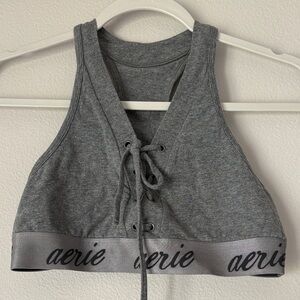 Aerie Gray Lace-Up Sports Bra